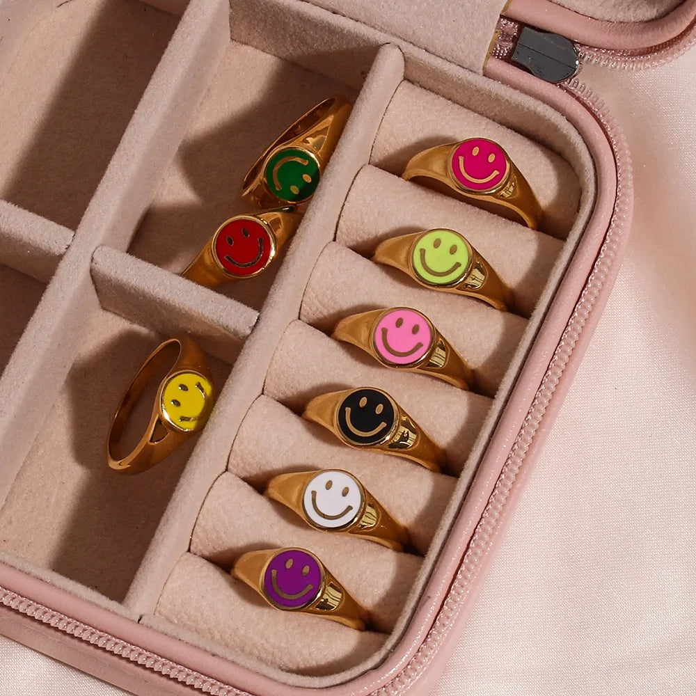 18K Gold Plated Smiley Face Rings for Women