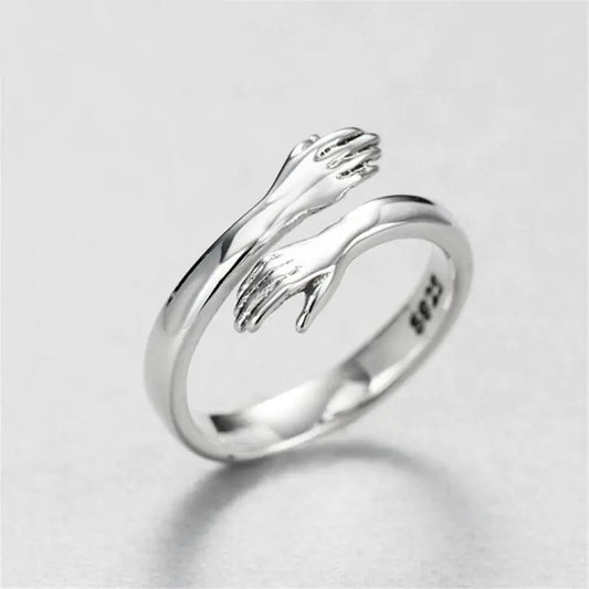 "Retro Love Hug Silver Ring for Women"